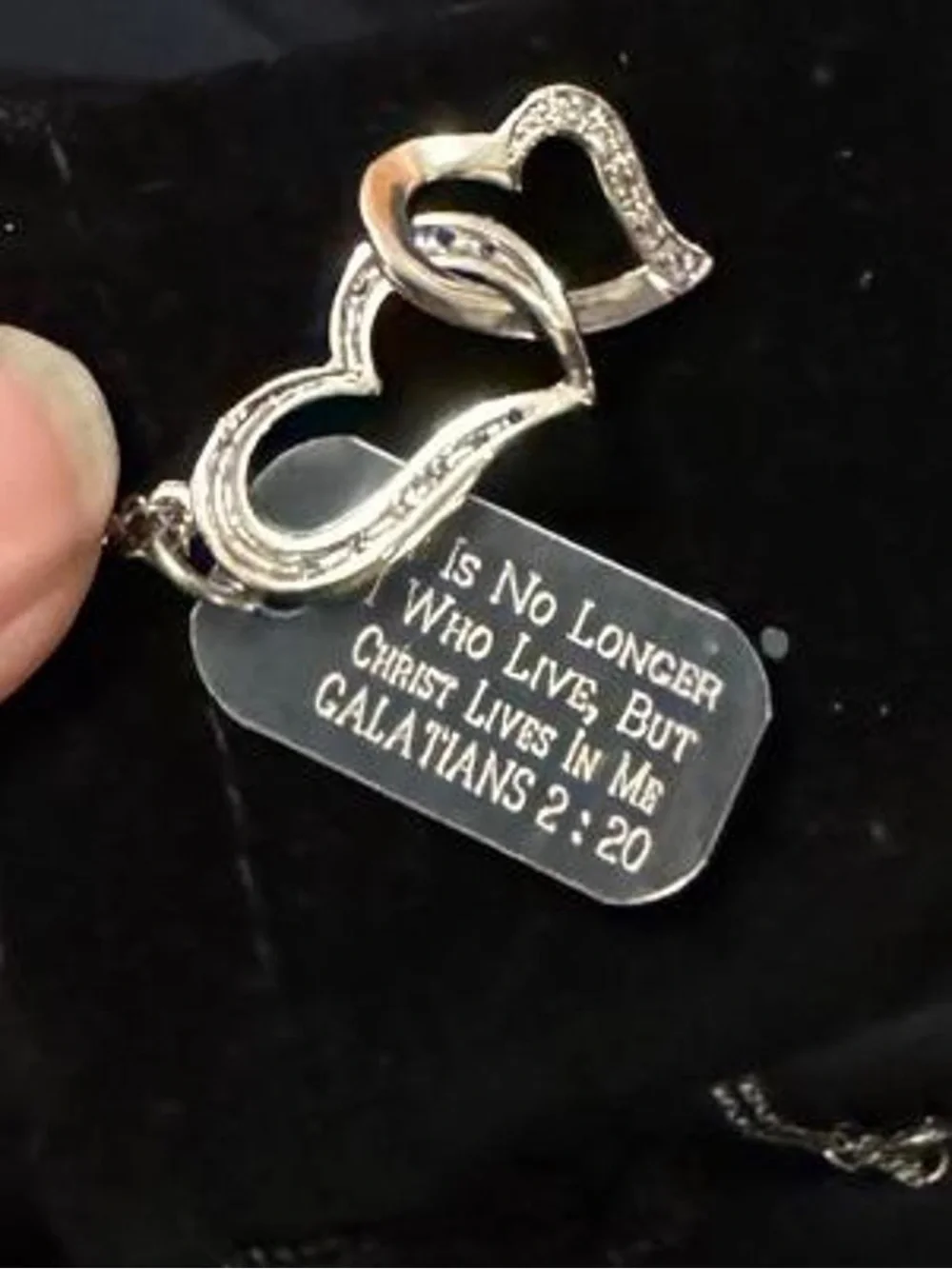 Galatians 2:20 Christian Heart Necklace Rhinestone Scripture Pendant
